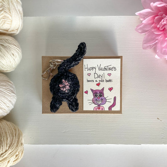 Cat Butt Keychain Valentine's Day Gift with OOAK Art Card