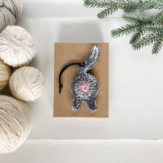 Funny Gray Purple Cat Butt Ornament or Keychain