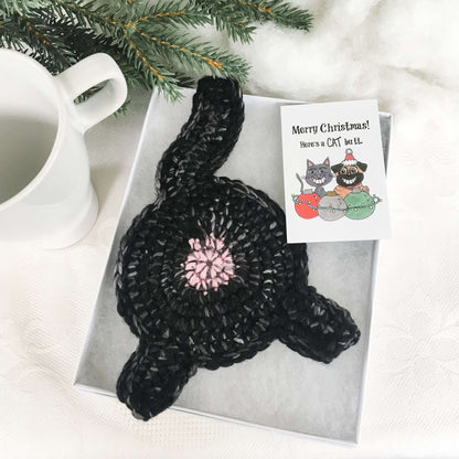 Knot By Gran'ma Christmas Gift Black Cat Butt Coaster Funny Christmas Gift With Card