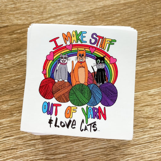 I make stuff out of yarn and love cats vinyl sticker