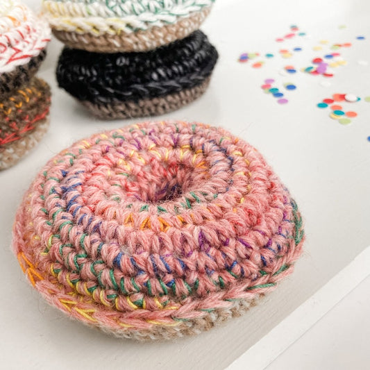 Knot By Gran'ma Cat Toys Rainbow Pink Vanilla Crochet Catnip Donut Cat Toy