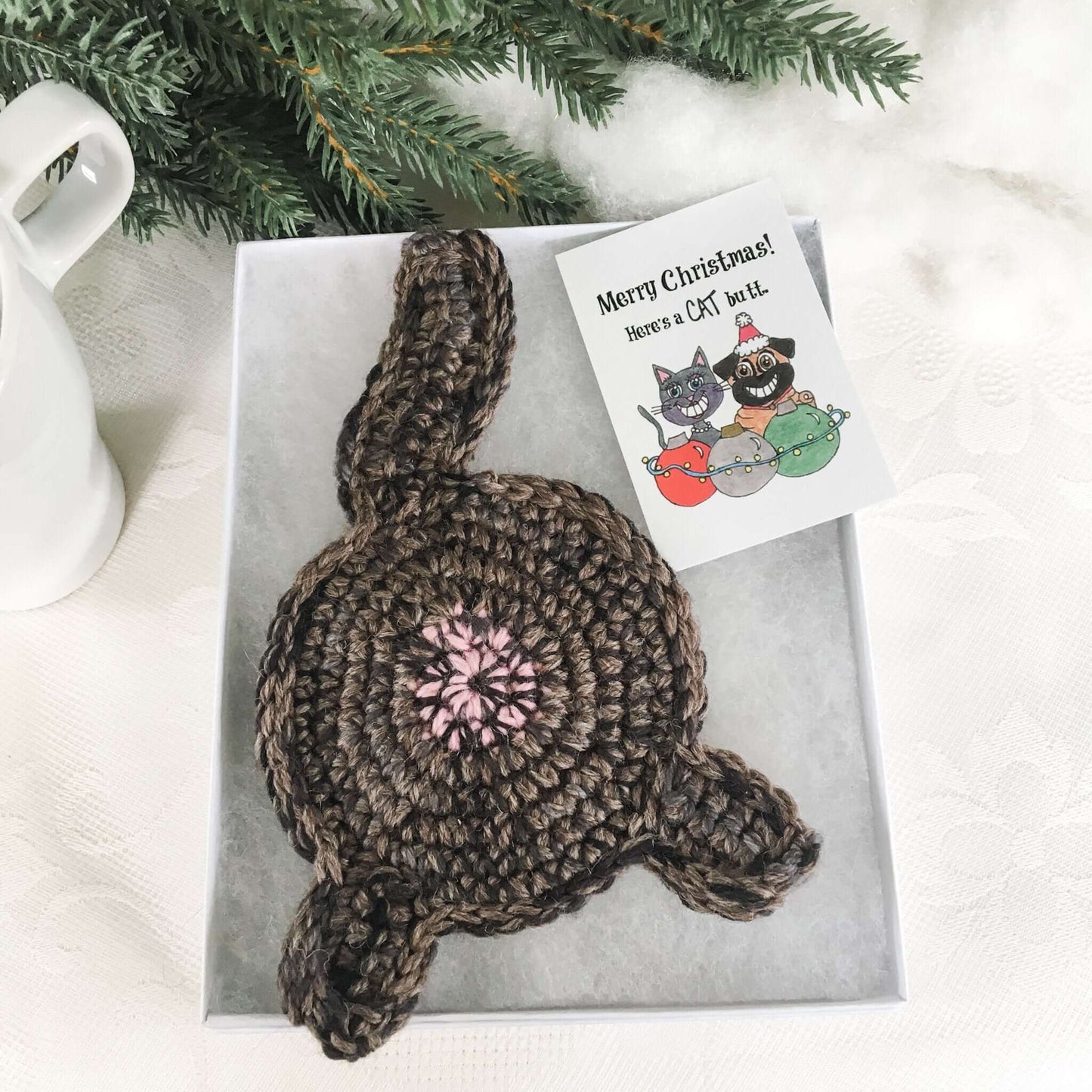 Knot By Gran'ma Christmas Gift Black Cat Butt Coaster Funny Christmas Gift With Card