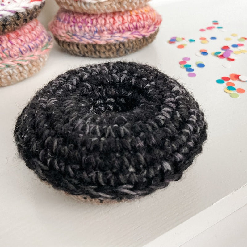 dark chocolate crochet catnip plush donut for cats