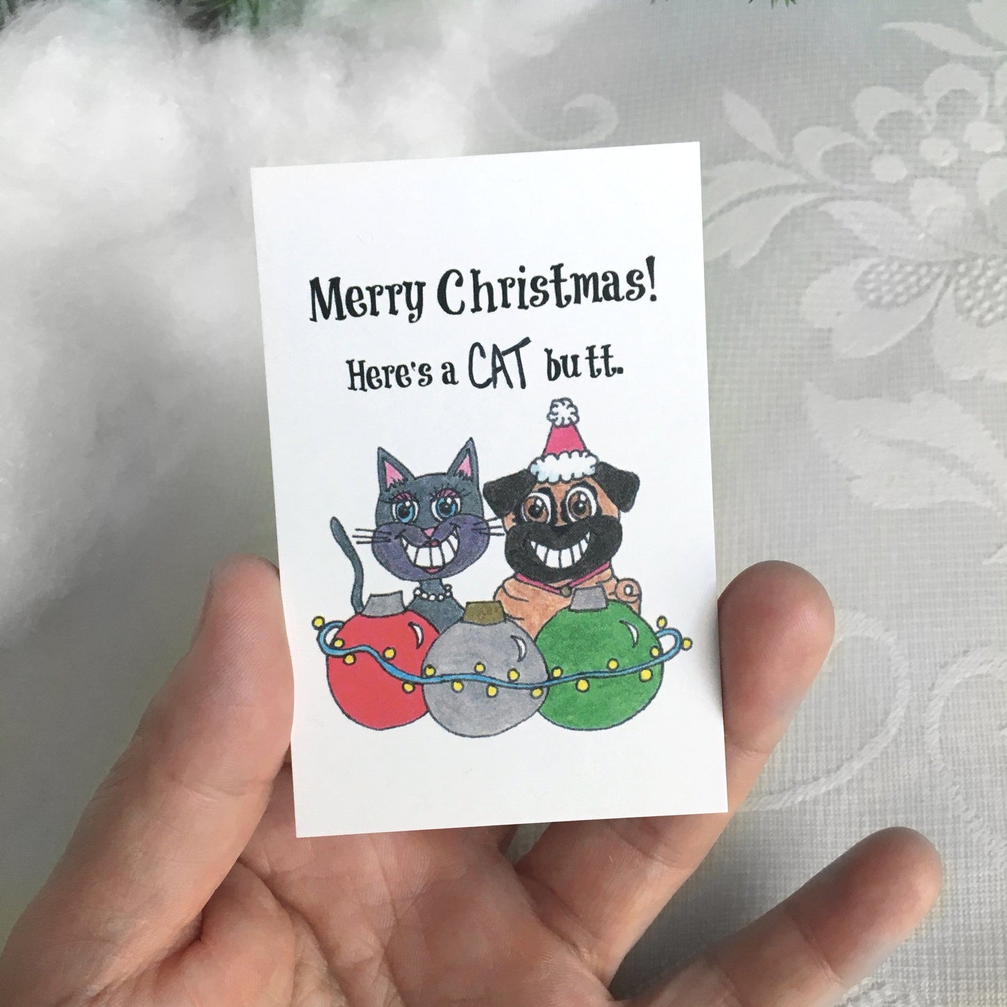 Knot By Gran'ma Christmas Gift Brown Tortie Cat Butt Ornament Funny Christmas Gift with Card