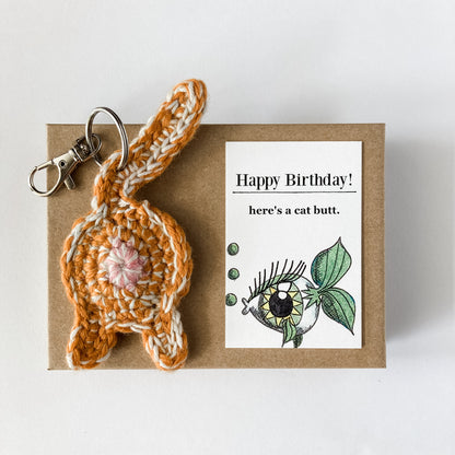 Orange Tabby Cat Butt Keychain Funny Birthday Gift with Novelty Card